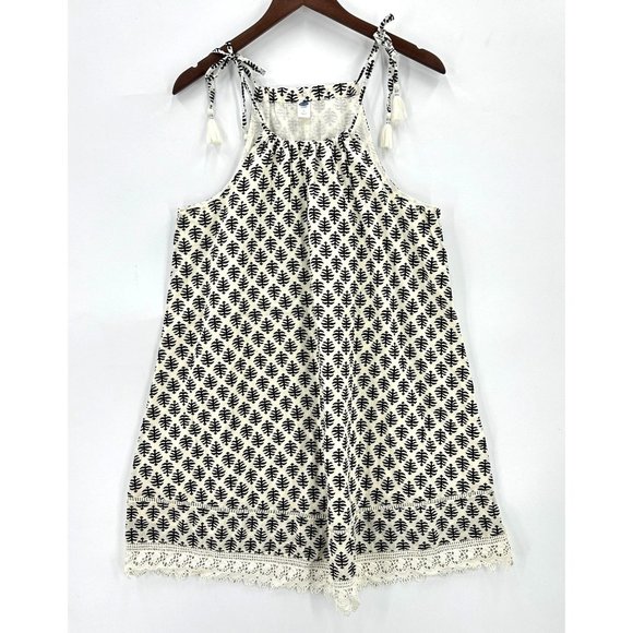 Old Navy Dresses & Skirts - Old Navy Mini Dress Womens Sleeveless Tie Shoulder  Ikat Lace Hem Black Cream M